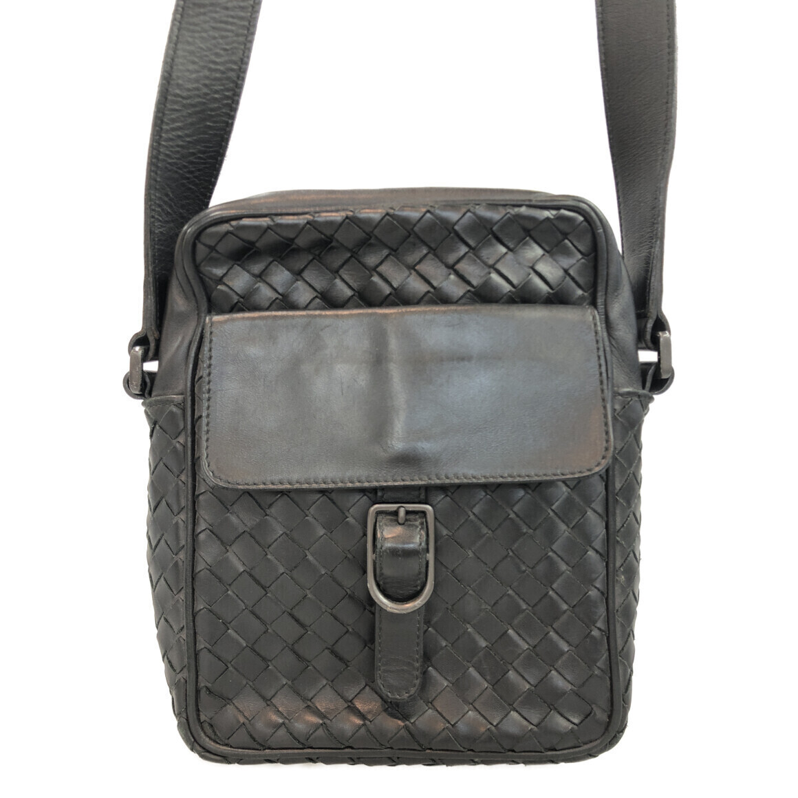 Bottega Veneta Intrecciato Woven Leather Crossbody Shoulder Bag Black
